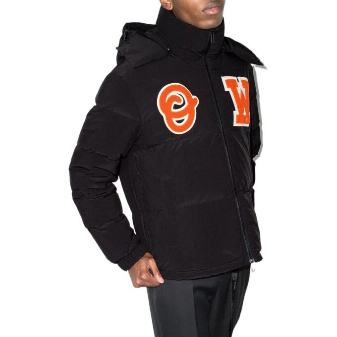 Chaqueta con capucha y cremallera con letras Off-White para hombre FW22 con relleno de plumón, color negro