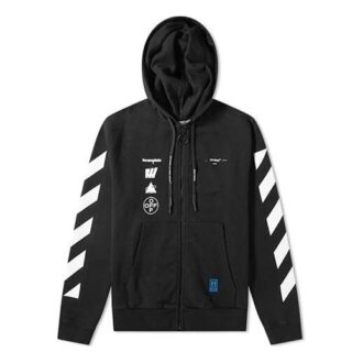 Chaqueta con capucha y cremallera estampada, negra
