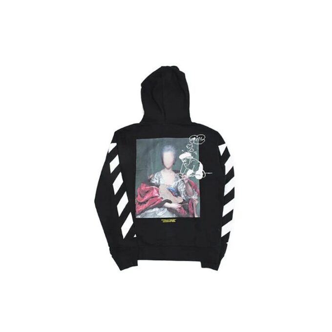 Chaqueta con capucha y cremallera estampada, negra