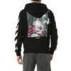 Chaqueta con capucha y cremallera estampada, negra
