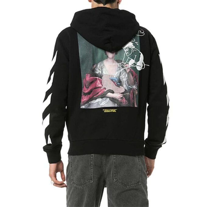 Chaqueta con capucha y cremallera estampada, negra