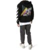 Chaqueta con capucha y cremallera estampada, negra