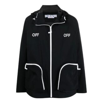 Chaqueta con capucha y cremallera Off-White para hombre, colección primavera-verano 2022, con letras estampadas, versión en negro
