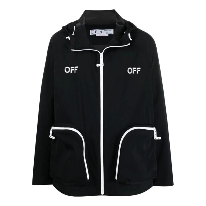 Chaqueta con capucha y cremallera Off-White para hombre, colección primavera-verano 2022, con letras estampadas, versión en negro