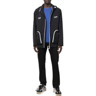 Chaqueta con capucha y cremallera Off-White para hombre, colección primavera-verano 2022, con letras estampadas, versión en negro