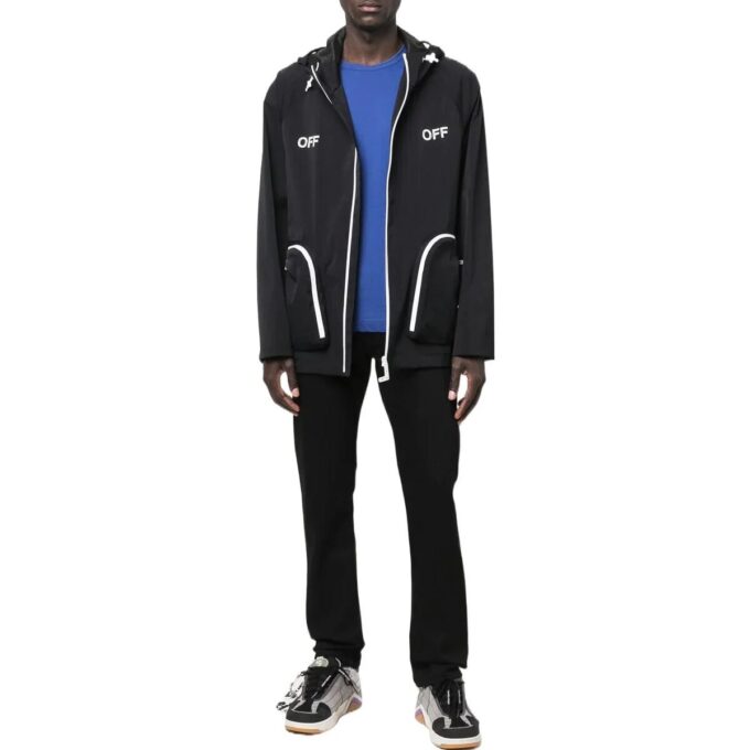 Chaqueta con capucha y cremallera Off-White para hombre, colección primavera-verano 2022, con letras estampadas, versión en negro