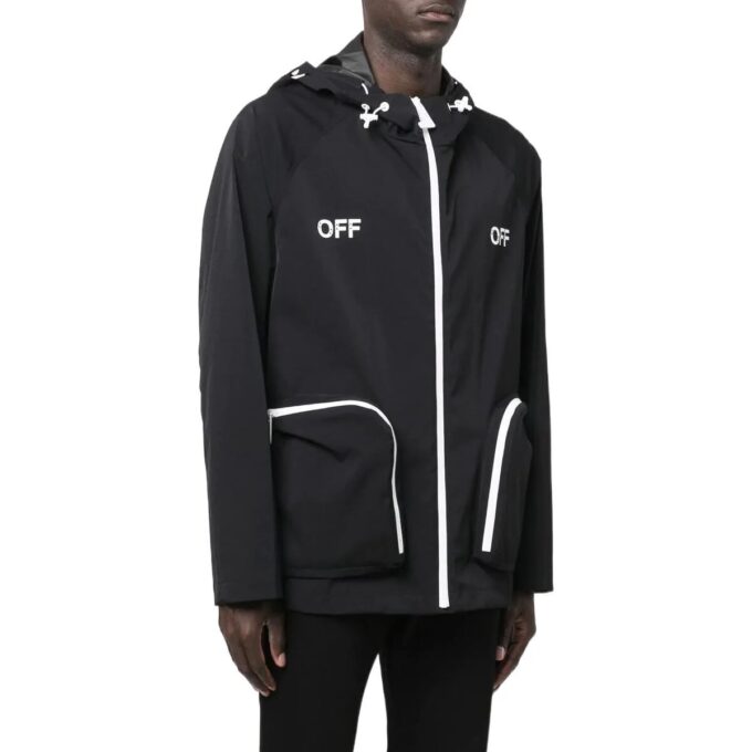 Chaqueta con capucha y cremallera Off-White para hombre, colección primavera-verano 2022, con letras estampadas, versión en negro