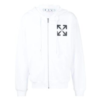 Chaqueta con capucha y cremallera Off-White para hombre, de color liso con estampado del logotipo, en blanco