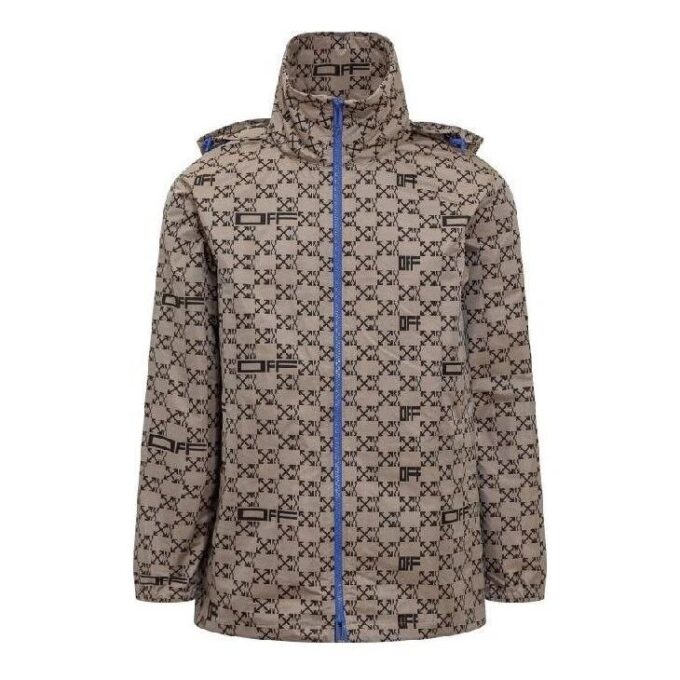 Chaqueta con capucha y cremallera Off-White para hombre, temporada primavera-verano 2022, estampado geométrico completo, corte holgado, color beige