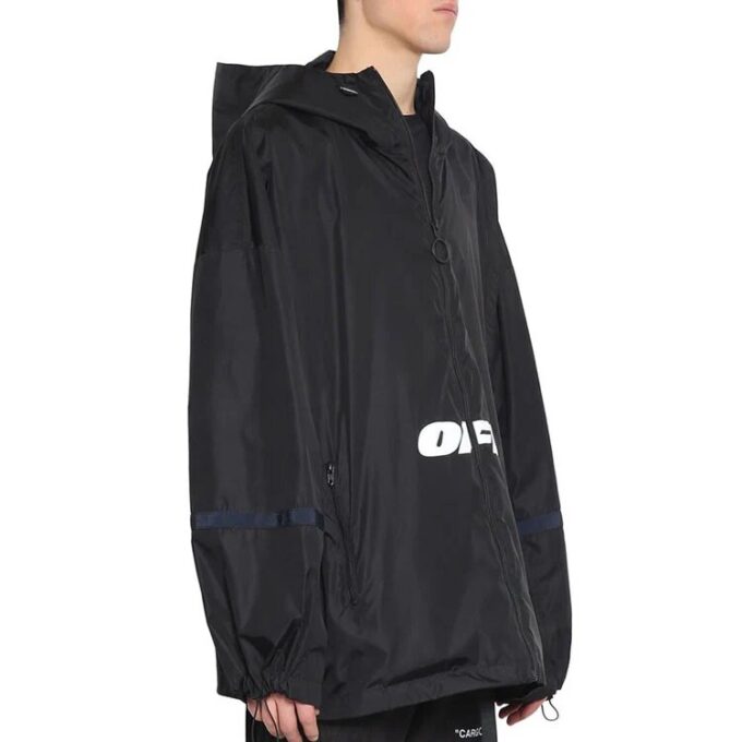 Chaqueta con capucha y cremallera para hombre, estampada, negra