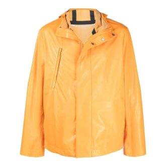 Chaqueta con capucha y cremallera recta de color liso Off-White para hombre, colección Otoño-Invierno 2022, versión naranja-amarillo