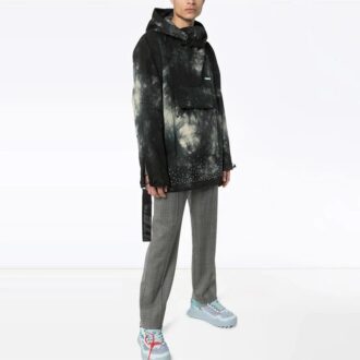 Chaqueta con capucha y cuello redondo para hombre Off-White, estilo tie-dye con cristales, corte holgado, color negro