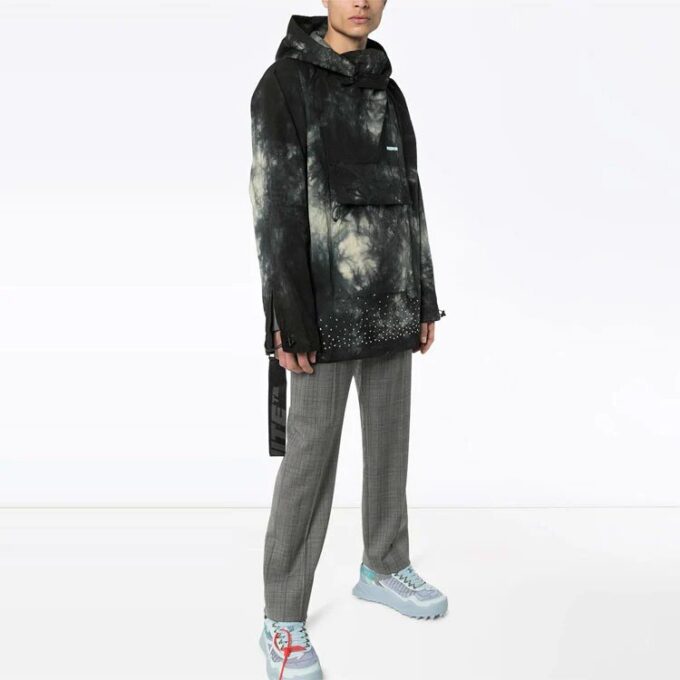 Chaqueta con capucha y cuello redondo para hombre Off-White, estilo tie-dye con cristales, corte holgado, color negro