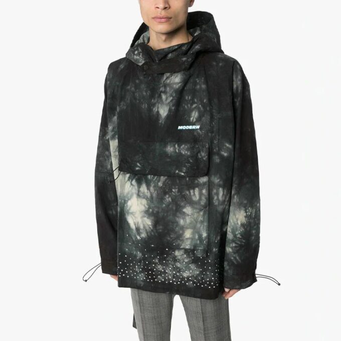 Chaqueta con capucha y cuello redondo para hombre Off-White, estilo tie-dye con cristales, corte holgado, color negro