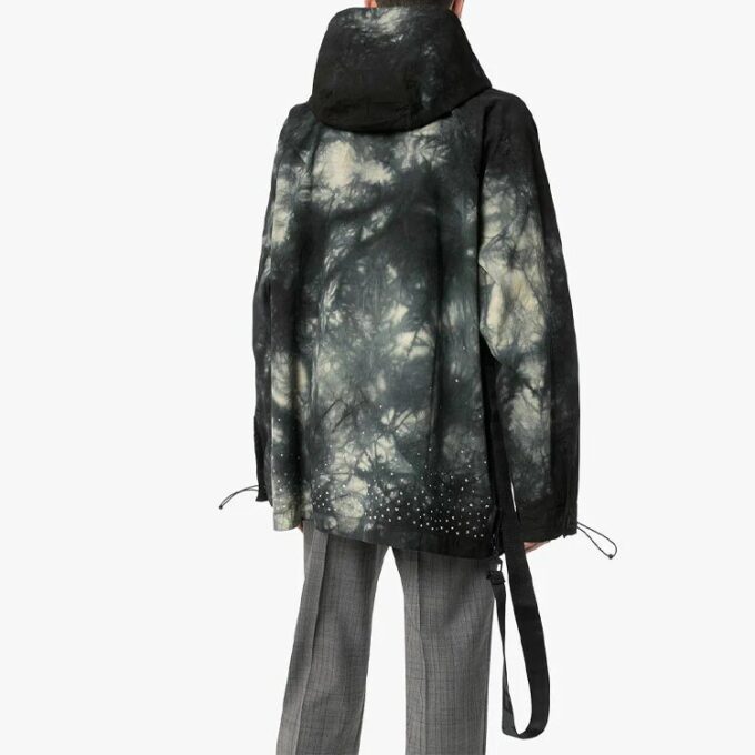Chaqueta con capucha y cuello redondo para hombre Off-White, estilo tie-dye con cristales, corte holgado, color negro