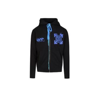 Chaqueta con capucha y estampado azul, color negro