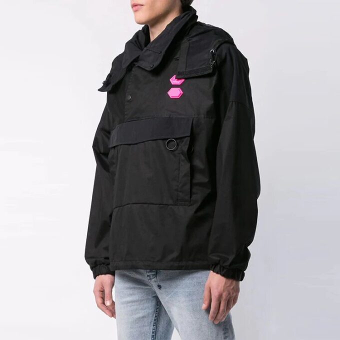Chaqueta con capucha y logo Off-White para hombre, corte holgado, color negro