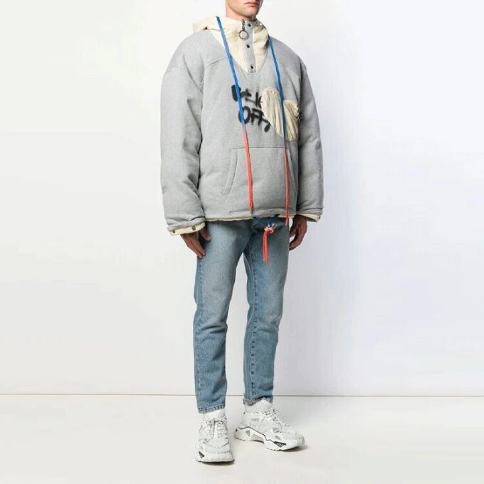 Chaqueta con cremallera de corte holgado y estampado de letras de grafiti a doble cara para hombre de Off-White, color gris