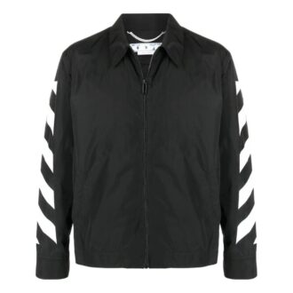 Chaqueta con cremallera en la solapa y diseño de rayas laterales en las mangas para hombre de Off-White, colección FW22, color negro