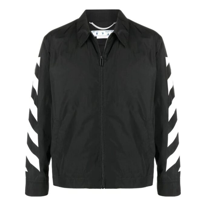 Chaqueta con cremallera en la solapa y diseño de rayas laterales en las mangas para hombre de Off-White, colección FW22, color negro