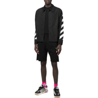 Chaqueta con cremallera en la solapa y diseño de rayas laterales en las mangas para hombre de Off-White, colección FW22, color negro