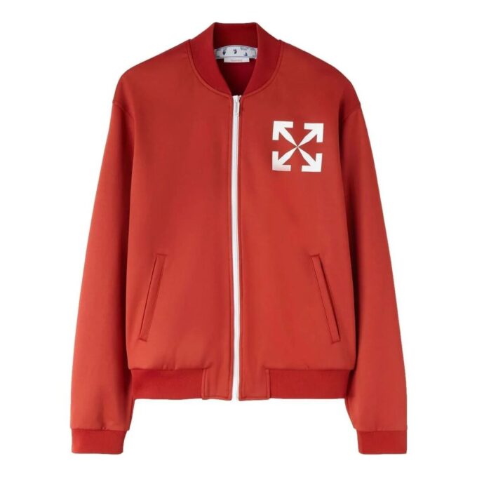 Chaqueta con cuello de béisbol y estampado de flechas, versión roja