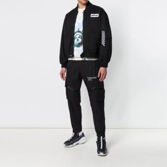Chaqueta con logo aviador acanalada, corte holgado, negro