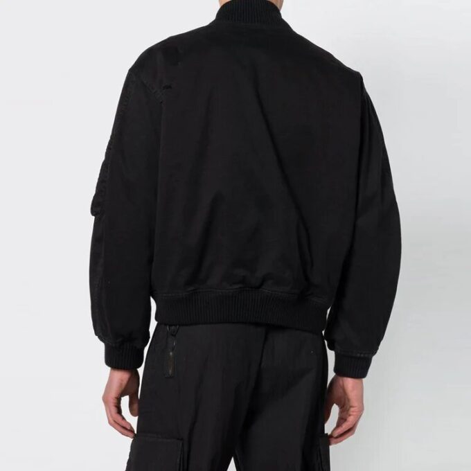 Chaqueta con logo aviador acanalada, corte holgado, negro