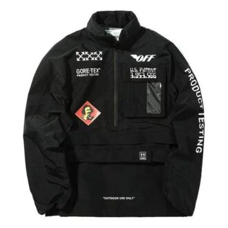 Chaqueta con logo, cuello alto, mangas largas y media cremallera, versión negra