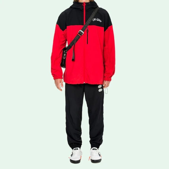 Chaqueta cortavientos con capucha y logotipo para hombre SS19 «Rojo Negro»
