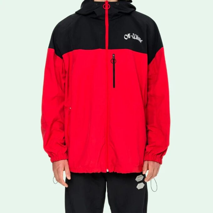 Chaqueta cortavientos con capucha y logotipo para hombre SS19 «Rojo Negro»
