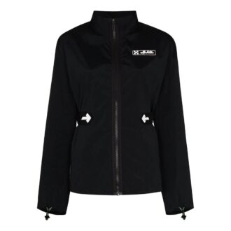 Chaqueta cortavientos con cuello alto y estampado de logotipo grande Off-White, color negro