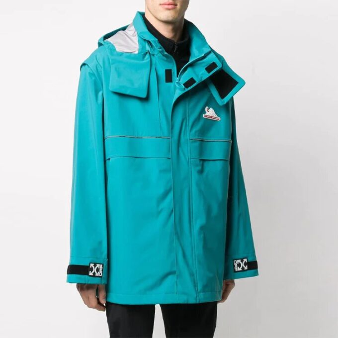 Chaqueta cortavientos desmontable de material funcional para hombre de Off-White, corte holgado, azul lago