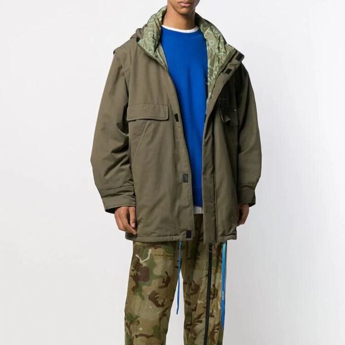 Chaqueta cortavientos unisex acolchada con capucha, verde
