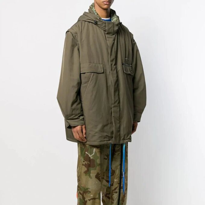 Chaqueta cortavientos unisex acolchada con capucha, verde
