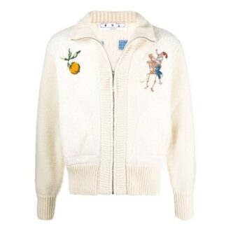 Chaqueta de aviador de punto liso en color blanco cremoso