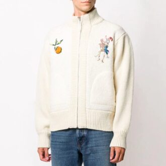 Chaqueta de aviador de punto liso en color blanco cremoso