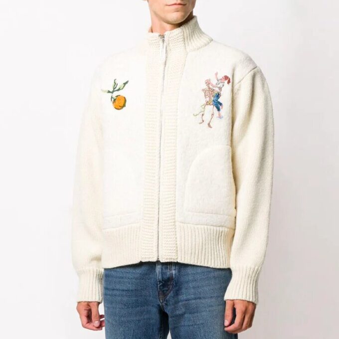 Chaqueta de aviador de punto liso en color blanco cremoso