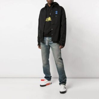 Chaqueta de camisa azul con logotipo Off-White para hombre, en negro
