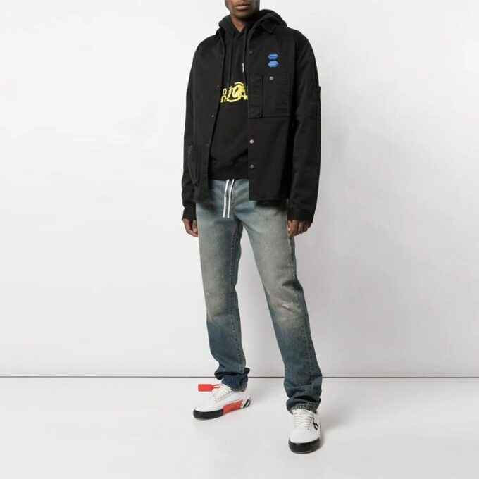 Chaqueta de camisa azul con logotipo Off-White para hombre, en negro