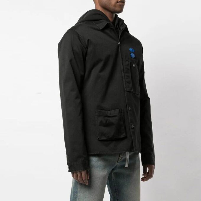 Chaqueta de camisa azul con logotipo Off-White para hombre, en negro