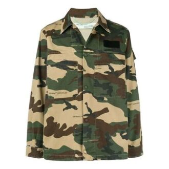 Chaqueta de camuflaje con solapa y estampado de logotipo para hombre de Off-White, corte holgado, verde