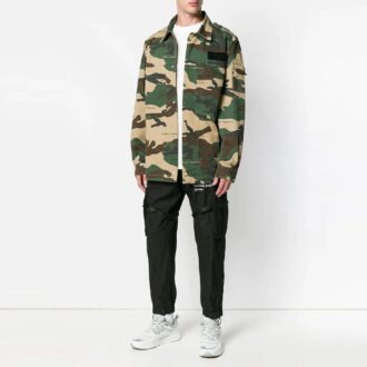 Chaqueta de camuflaje con solapa y estampado de logotipo para hombre de Off-White, corte holgado, verde