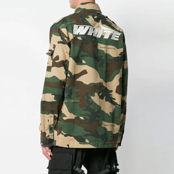 Chaqueta de camuflaje con solapa y estampado de logotipo para hombre de Off-White, corte holgado, verde