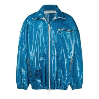 Chaqueta de cuadros FW21 con cremallera brillante, corte holgado, azul