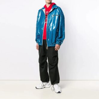 Chaqueta de cuadros FW21 con cremallera brillante, corte holgado, azul