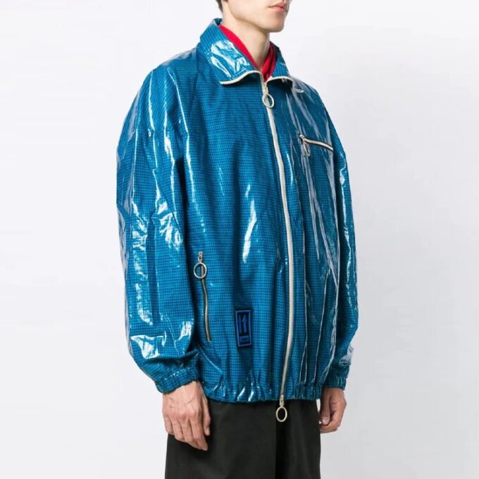 Chaqueta de cuadros FW21 con cremallera brillante, corte holgado, azul