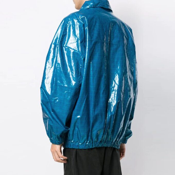 Chaqueta de cuadros FW21 con cremallera brillante, corte holgado, azul