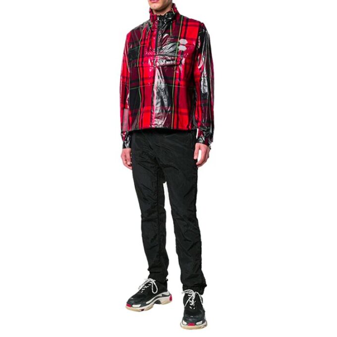 Chaqueta de cuello con cremallera de tartán a cuadros rojos y negros para hombre «Red Black»