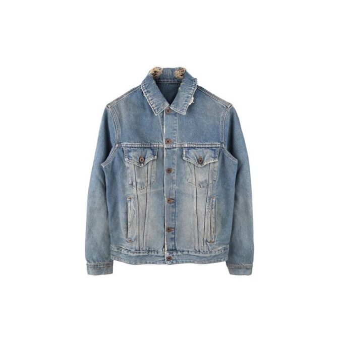Chaqueta de Denim desgastada con estampado vintage de flecha degradada Azul